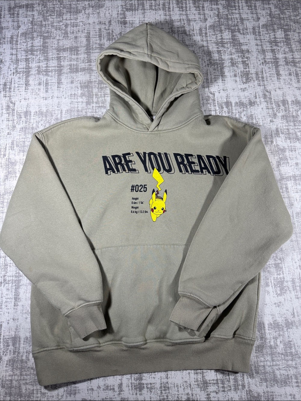 Zara Pokemon Collab Hoodie Pullover Olive Green Youth size 11-12 22.5X19 PTP